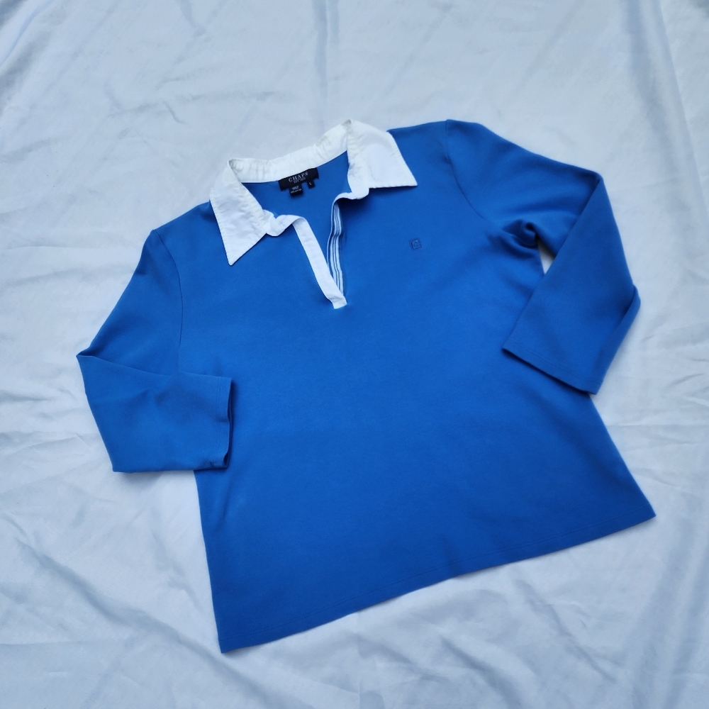 L Chaps medium blue polo top 3/4 sleeves